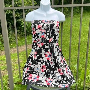 Express Black Floral Strapless Fit and Flare Dress Size 10